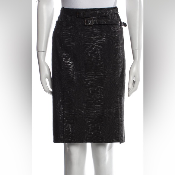 Vintage Galliano for Christian Dior Leather print double belted skirt - Picture 3 of 4